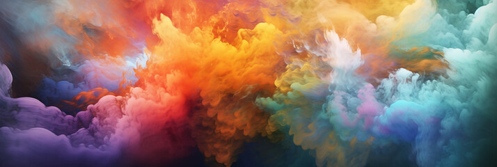 Bubbly pink and orange  blue and purple multicolored smoke puff cloud design elements on a dark background generative ai.