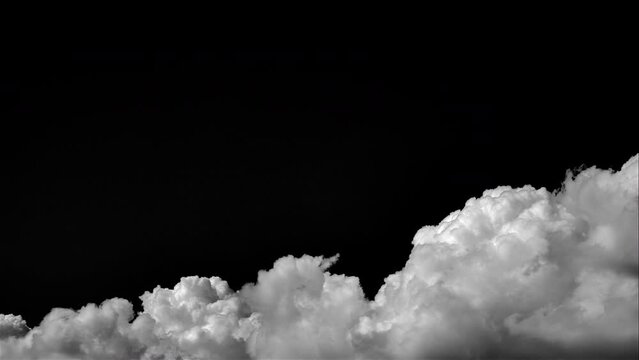 Time-lapse of White cloud isolated on a black background realistic cloud.