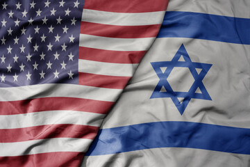 big waving colorful flag of united states of america and national flag of israel . © luzitanija