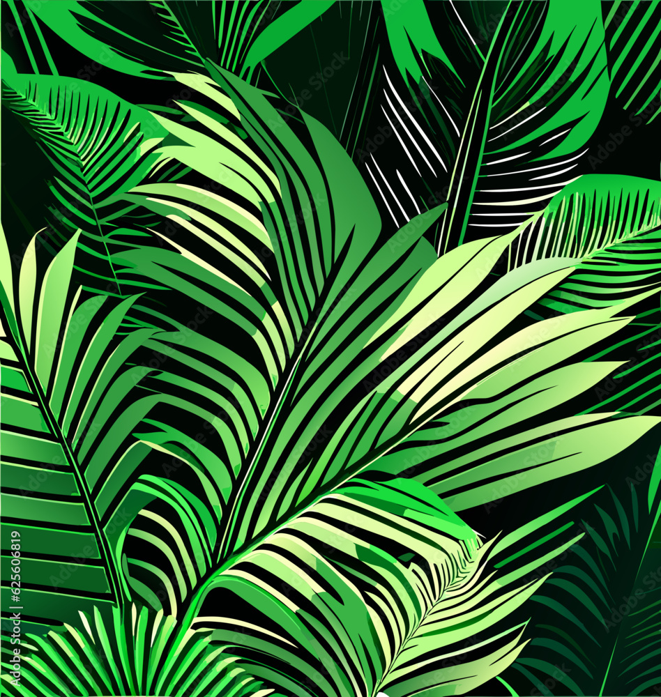 Poster close-up view of palm tree leaves, showcasing intricate details and textures