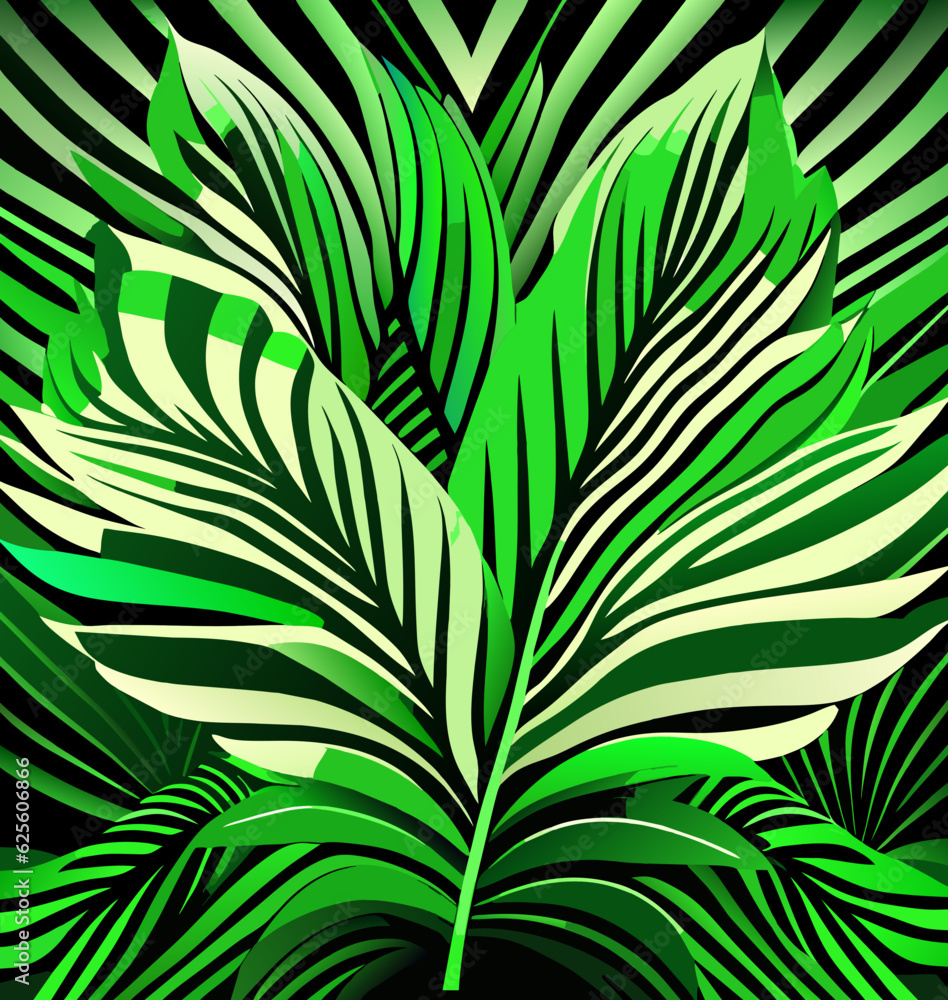 Poster close-up view of palm tree leaves, showcasing intricate details and textures