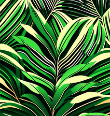 close-up view of palm tree leaves, showcasing intricate details and textures