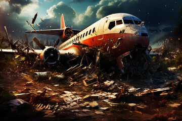 The wreckage of a crashed plane. Generative AI