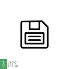 Floppy disk icon. Simple outline style. Save file button, computer memory backup, diskette, technology concept. Thin line symbol. Vector illustration isolated on white background. EPS 10.