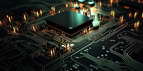 Close up of computer circuit board. Generative AI