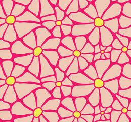 Abstract daisy flowers seamless pattern in groovy trippy funky style. 