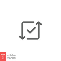 Checkmark like cash flow icon. Simple outline style. Easy payment, convenient, arrow cycle, auto concept. Thin line symbol. Vector illustration isolated on white background. Editable stroke EPS 10.