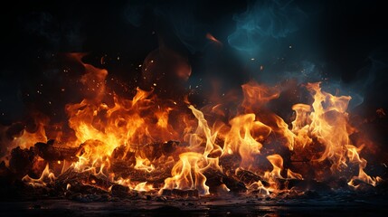 Fire flames on a black background. Generative AI