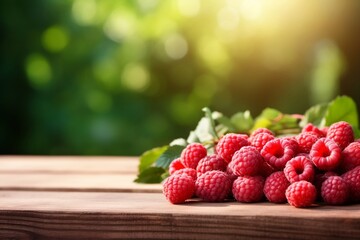 Raspberries on a Wooden Table, Generative Ai