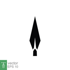 Spear head icon. Simple solid style. Vintage metal arrow, old weapon, sport tool element, antique contact. Black silhouette, glyph symbol. Vector illustration isolated on white background. EPS 10.