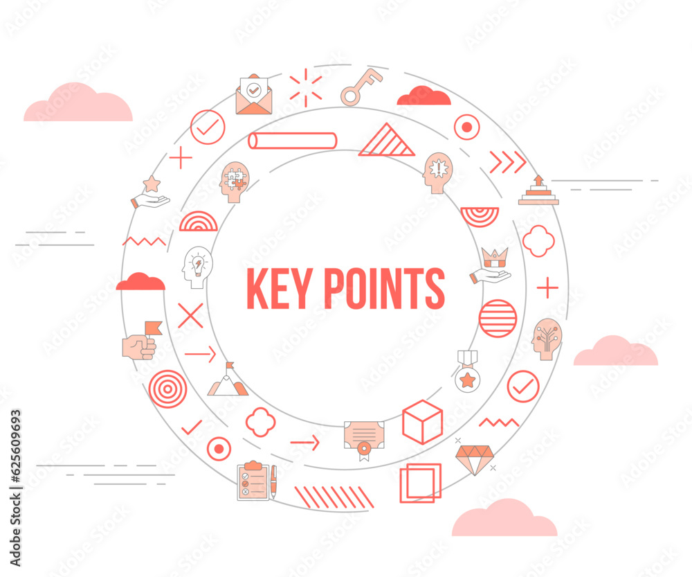 Poster key points concept with icon set template banner and circle round shape