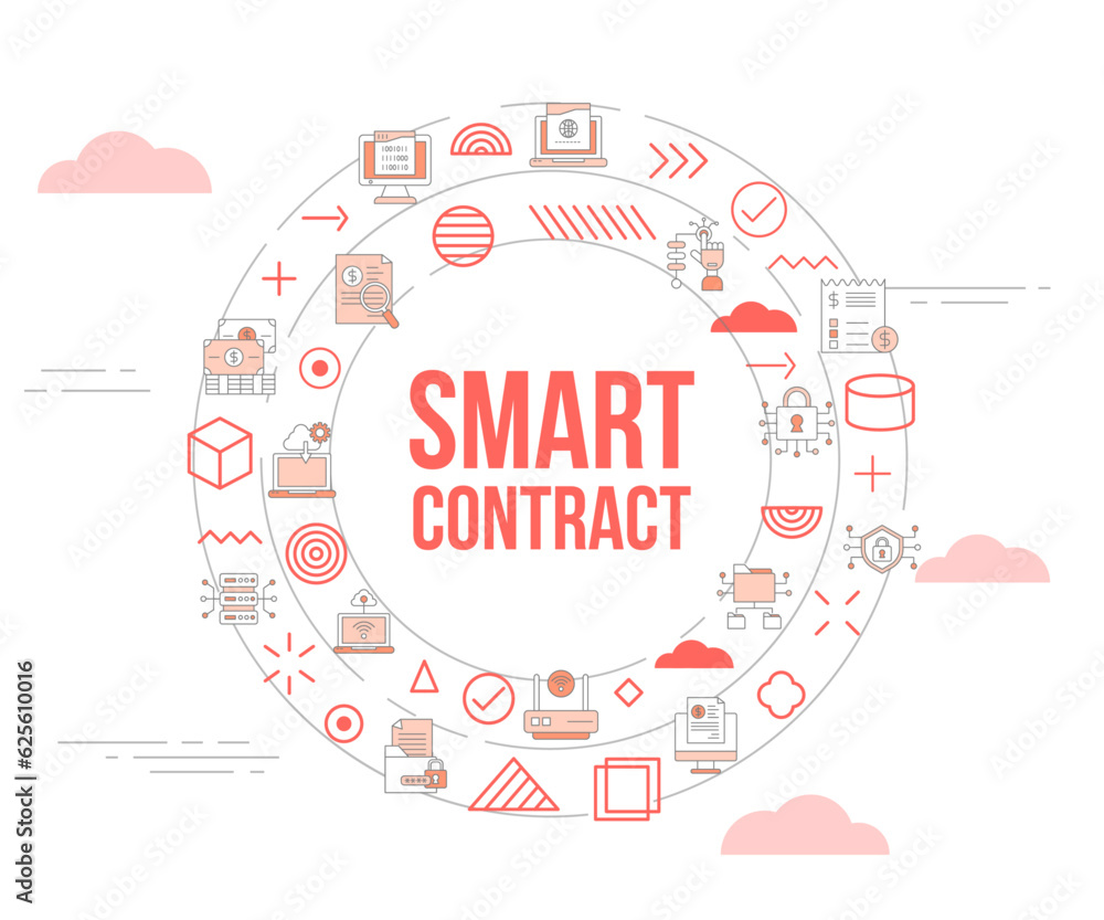 Poster smart contract concept with icon set template banner and circle round shape