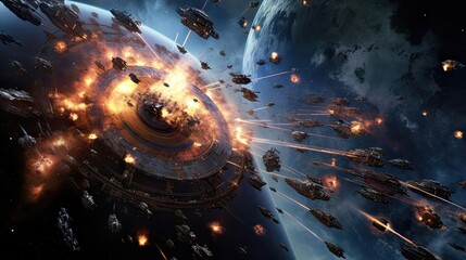 Space Armada Battle Witness the Epic Clash of Interstellar Forces in a Breathtaking Image