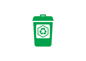Irecycle bins are isolated on white background. The universal recycling symbol. Vector illustration. green bins