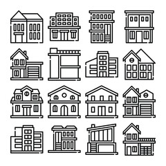  Set of house line art, building illustration vector