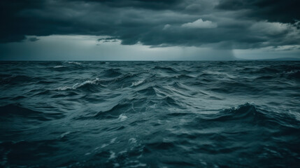 Fototapeta horror black blue sky, sea haunted cloud, scary ocean, depression background, mystery gloomy dark theme, blur texture. obraz