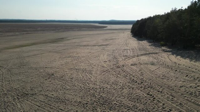 Drone view of Bledow Desert (Pustynia Bledowska) in Poland