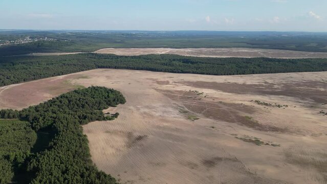 Aerial view of Bledow Desert (Pustynia Bledowska) in Poland