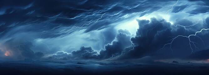 Lightning Thunderstorm flash over the night sky - Generative ai