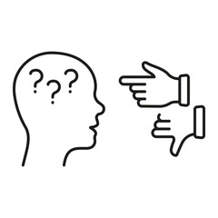 Criticism Line Icon. Critical Review Linear Pictogram. Angry Swear, Complain, Frustrated Human Outline Sign. Critic Thinking Intellectual Process Symbol. Editable Stroke. Isolated Vector Illustration