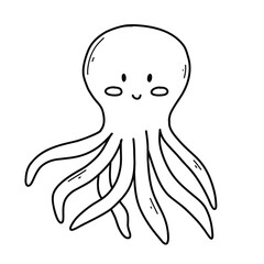 Cute octopus in doodle style. Linear octopus isolated on white background. Vector illustration.