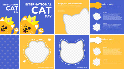Set of International Cat Day Greeting Cards and social media Templates. Editable Vector Illustration. EPS 10. Celebrated on August 8.