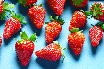 strawberries on a blue background. Generative AI