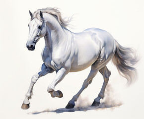Fototapeta na wymiar White brown blue spotted horse mane tail hooves an animal is a friend of a person, a pet