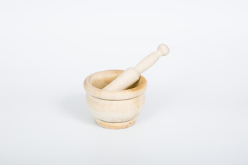Wood mortar photographed on a white background