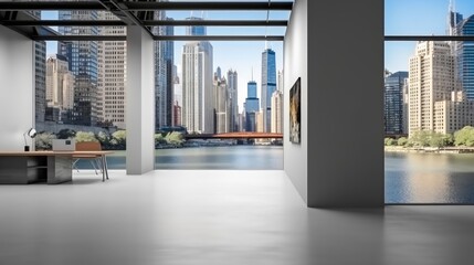 Office room Interior on skyscrapers with Cityscape.
