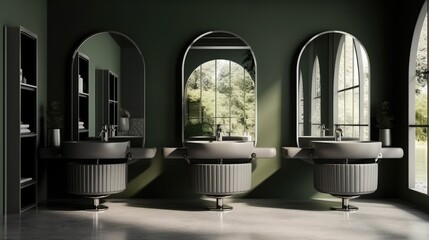 Modern hairdressing salon with hair wash basins chair and mirror, Barber shop.
