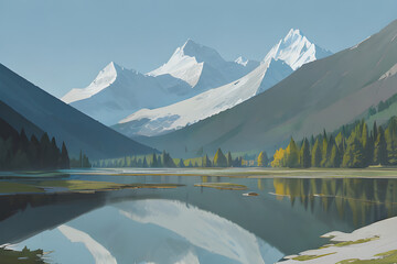 Naklejka premium high mountains and lakes Generative AI