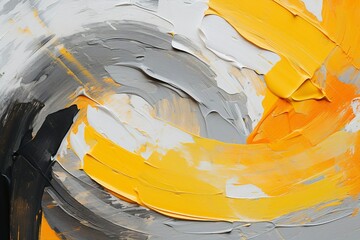 パレットナイフの油絵・カラフルな抽象背景バナー）黄色と白とオレンジとグレーと黒。AI生成画像