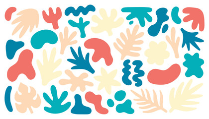 Big set of colorful hand painted various shapes, curls, forms, brush strokes and doodle objects.