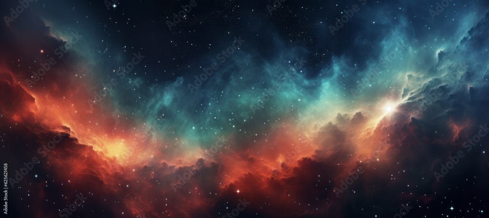 Poster space galaxy nebula gas clouds background. generative ai technology.