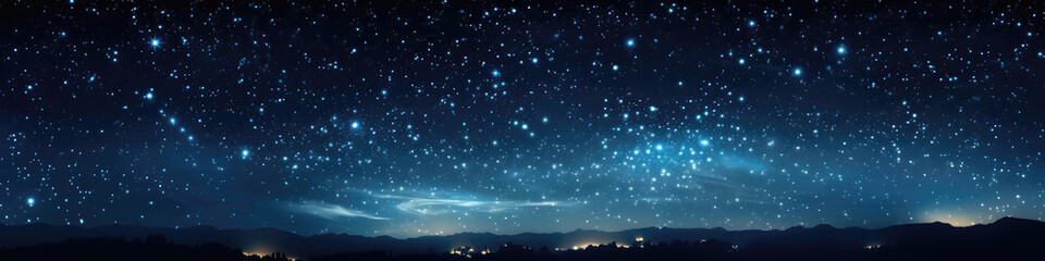 Fototapeta premium Glittering Stars Illuminating Serene Night Sky. Panoramic Banner. Generative AI