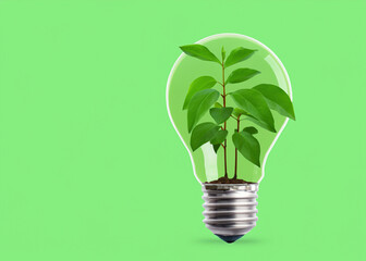 Green Eco-Friendly Lightbulb from Fresh Leaves - Sustainable Concept for Nature, Environment, and Renewable Energy