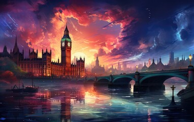 Naklejka premium Vintage big ben building at night.