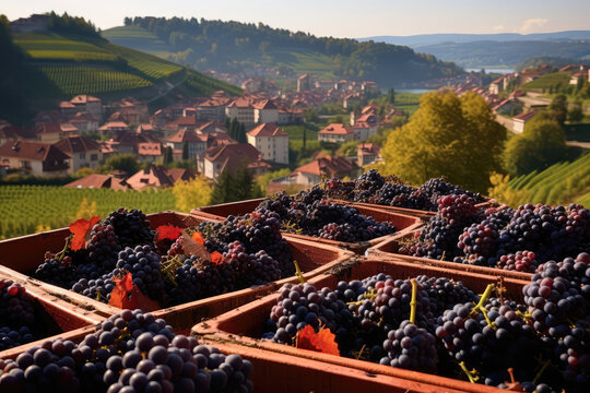 Nebbiolo Grape Harvest In The Barolo Wine Region. Generative AI