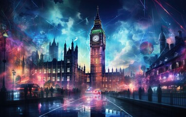 Fototapeta premium Vintage big ben building at night.
