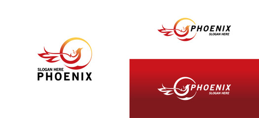 Creative phoenix bird logo template, modern abstract firebird vector illustration