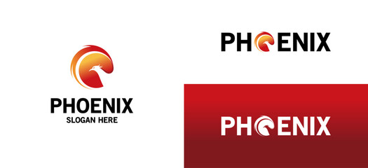Phoenix bird logo template, modern abstract fire bird vector illustration