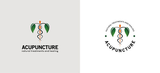 Modern love acupuncture logo design, natural acupuncture treatment and healing logo - obrazy, fototapety, plakaty