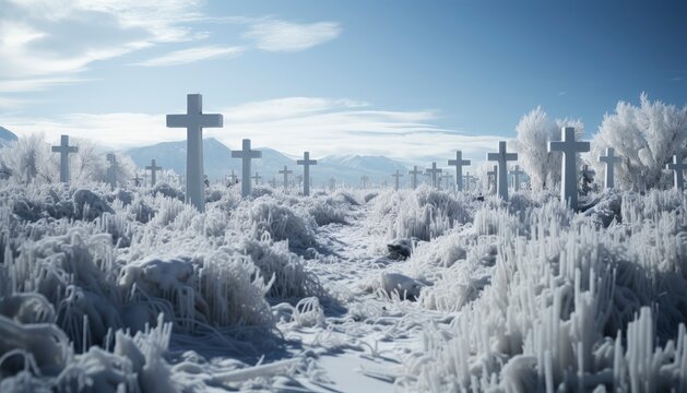 Cemetery of white crosses