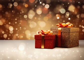 Festive background with gift boxes with place for text. Celebration mock-up with wrapped presents