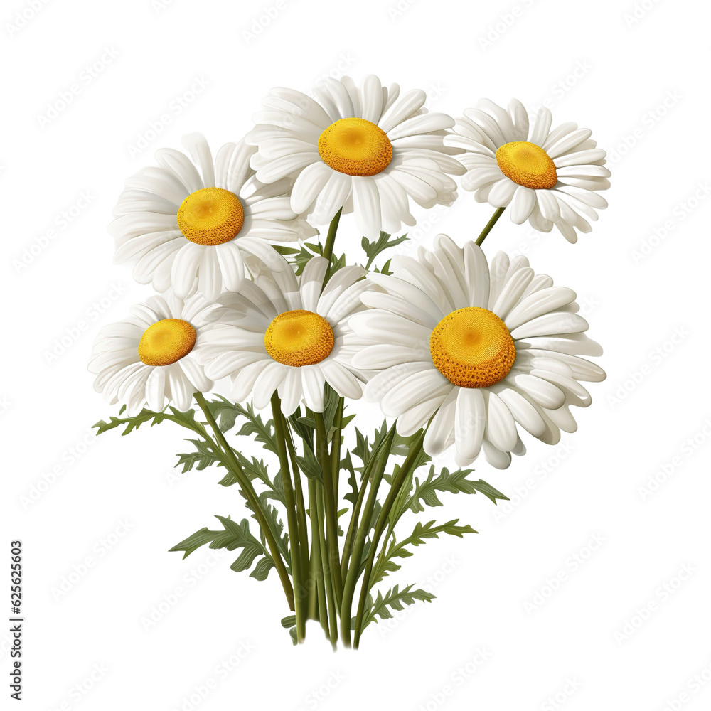 Wall mural Chamomile flowers isolated on transparent background.