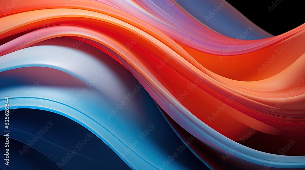 Poster an abstract image of a wave of blue, red and orange. generative ai