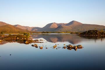 Scottish Mountains over Lochan Na h-Achlaise, Rannoch Moor, Scotland Landscape