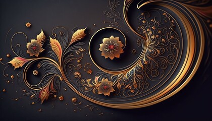 traditional and abstract golden floral pattern backdrop with a royal touch generative ai
