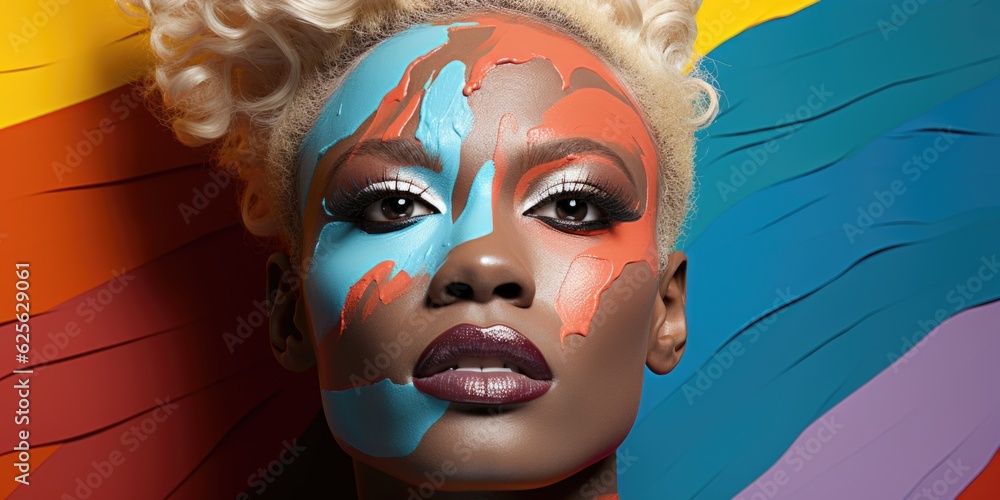 Poster a close up of a person with a painted face. generative ai. gender spectrum perspective in modern non